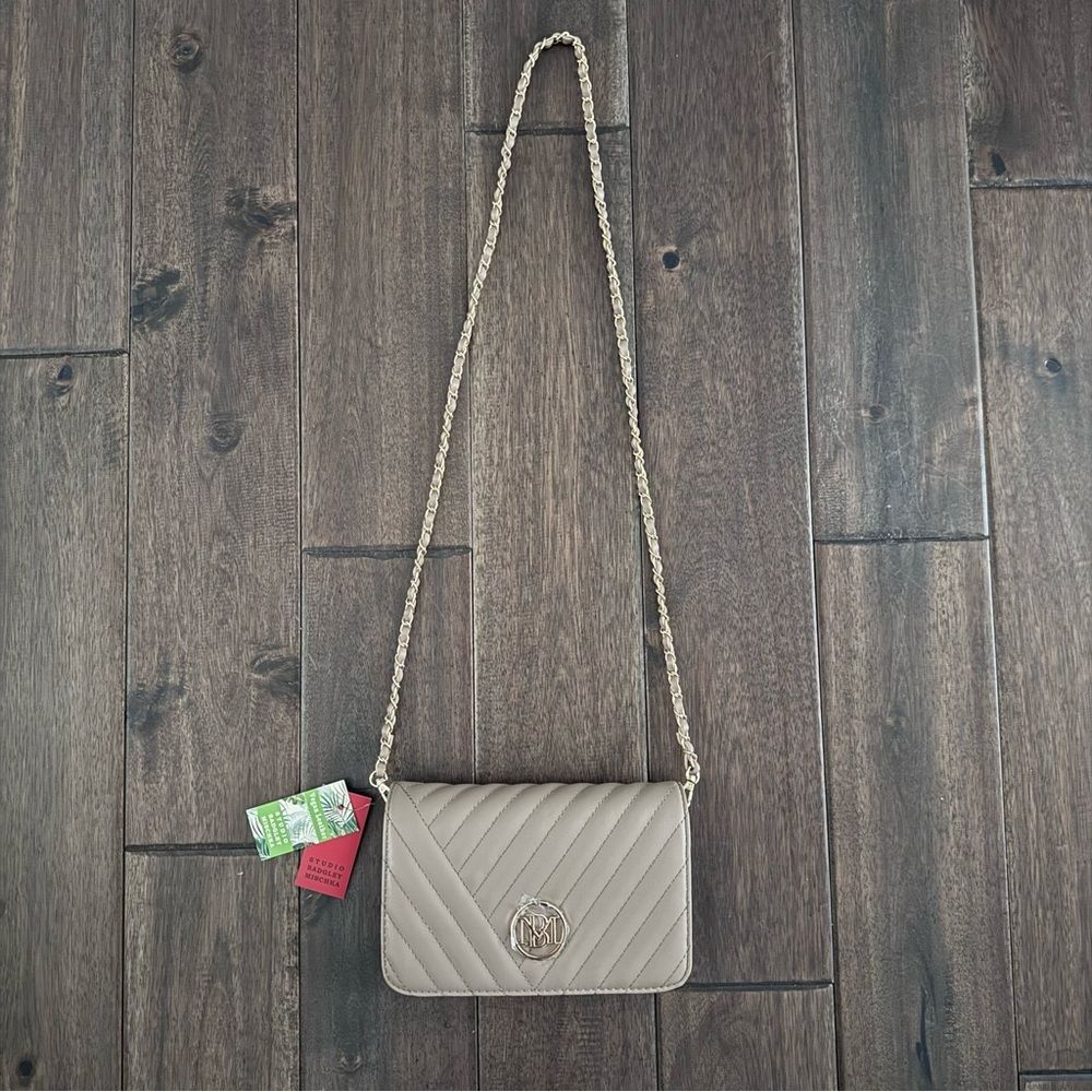 Studio Badgley Mischka Taupe Quilted Vegan Leather Crossbody Bag NWT